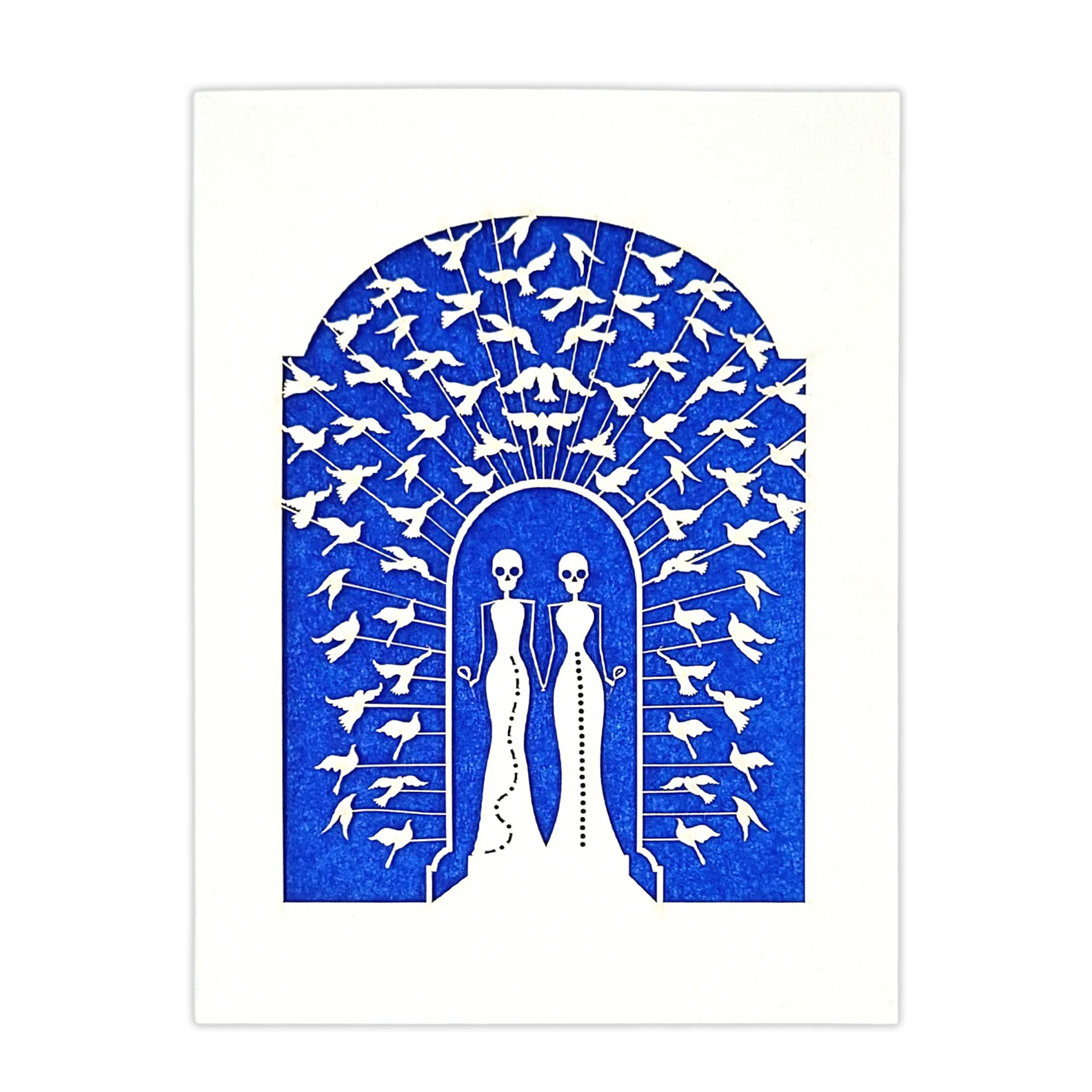 Papel Picado Wedding Card: Bride & Bride - Blue