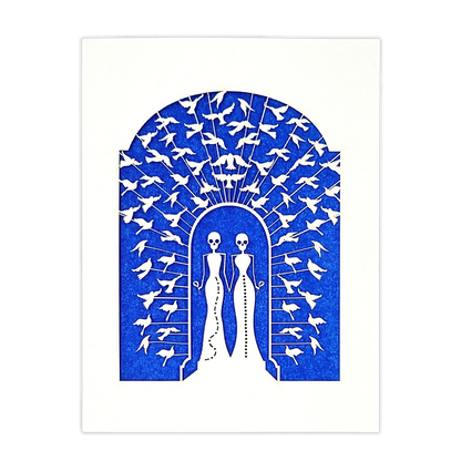 Papel Picado Wedding Card: Bride & Bride - Blue