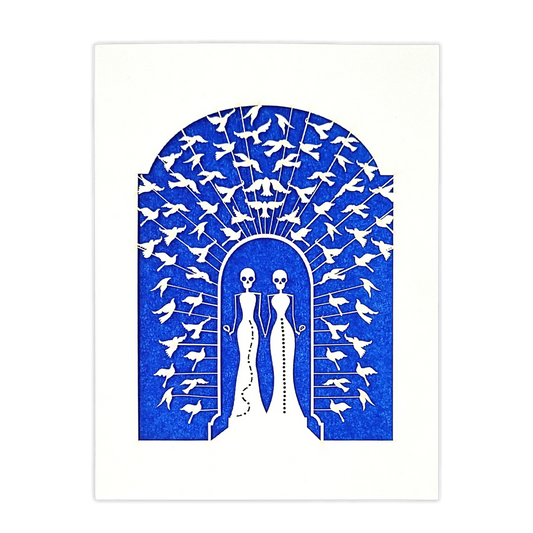 Papel Picado Wedding Card: Bride & Bride - Blue