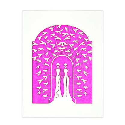 Papel Picado Wedding Card: Bride & Bride - Fuchsia