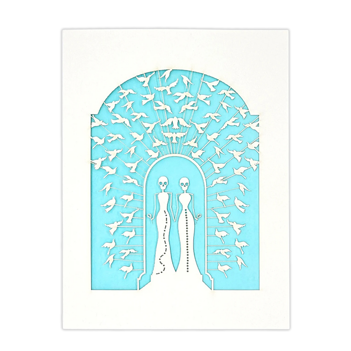 Papel Picado Wedding Card: Bride & Bride - Light Blue