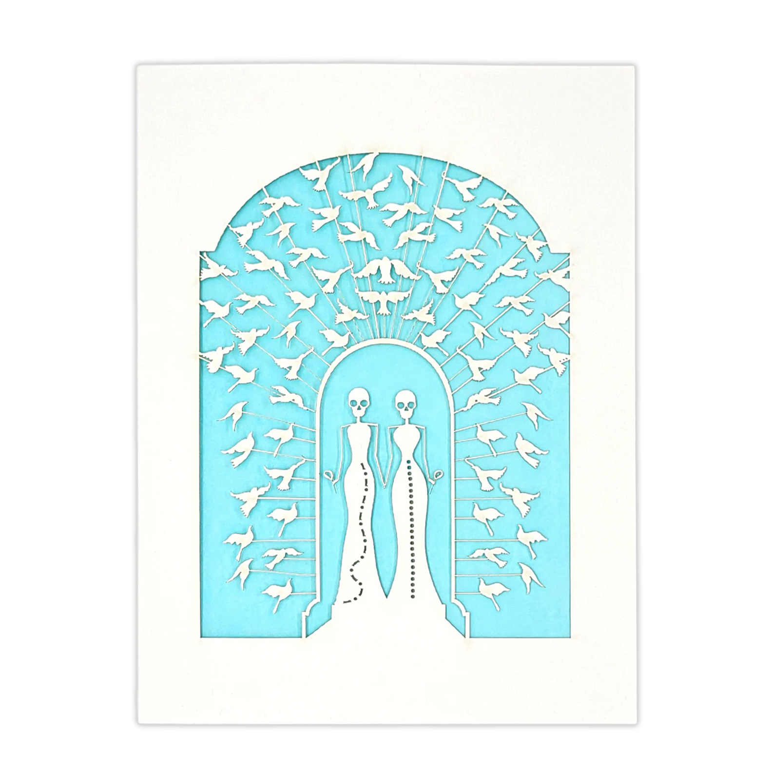 Papel Picado Wedding Card: Bride & Bride - Light Blue