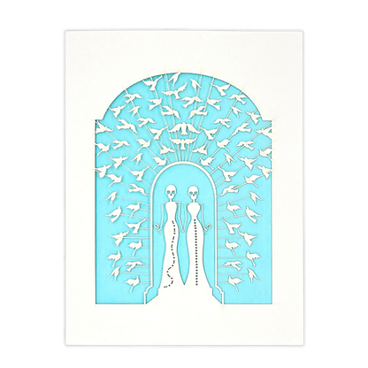 Papel Picado Wedding Card: Bride & Bride - Light Blue