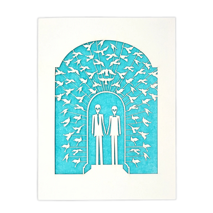 Papel Picado Wedding Card: Groom & Groom - Aqua