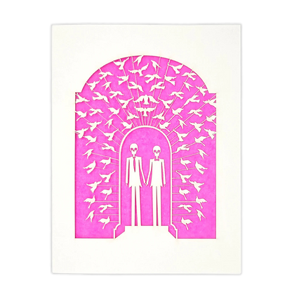 Papel Picado Wedding Card: Groom & Groom - Pink