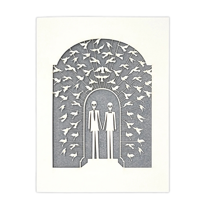 Papel Picado Wedding Card: Groom & Groom - Gray