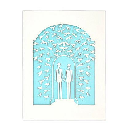 Papel Picado Wedding Card: Groom & Groom - Light Blue