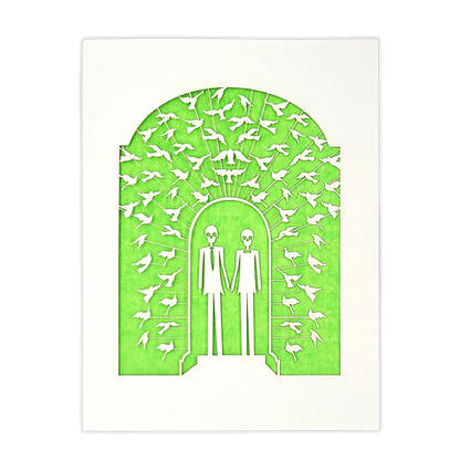Papel Picado Wedding Card: Groom & Groom - Lime