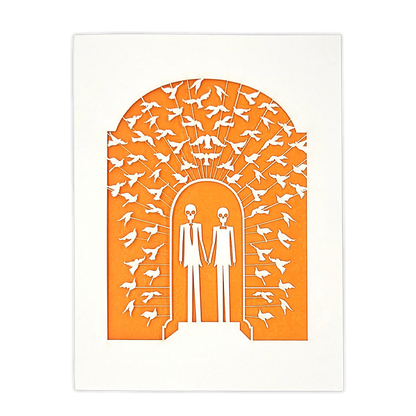 Papel Picado Wedding Card: Groom & Groom - Orange