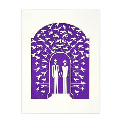 Papel Picado Wedding Card: Groom & Groom - Purple