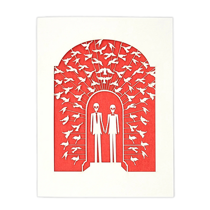 Papel Picado Wedding Card: Groom & Groom - Red