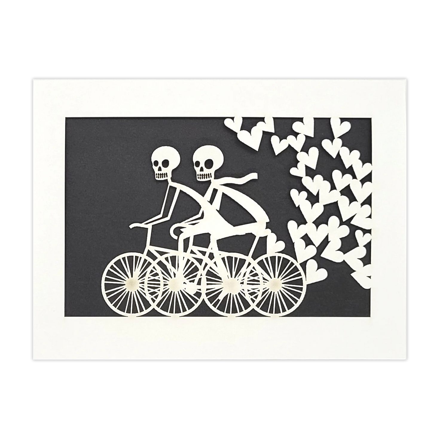 Papel Picado Greeting Card: Calaveras on a Bike - Black