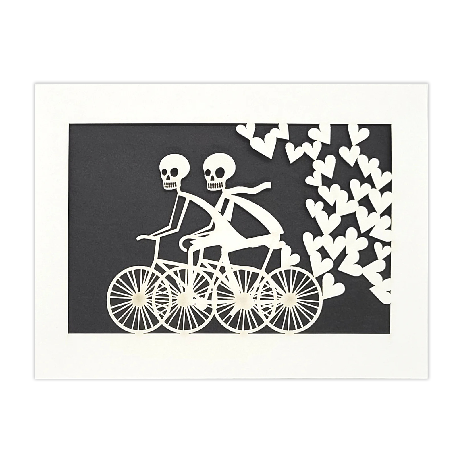 Papel Picado Greeting Card: Calaveras on a Bike - Black