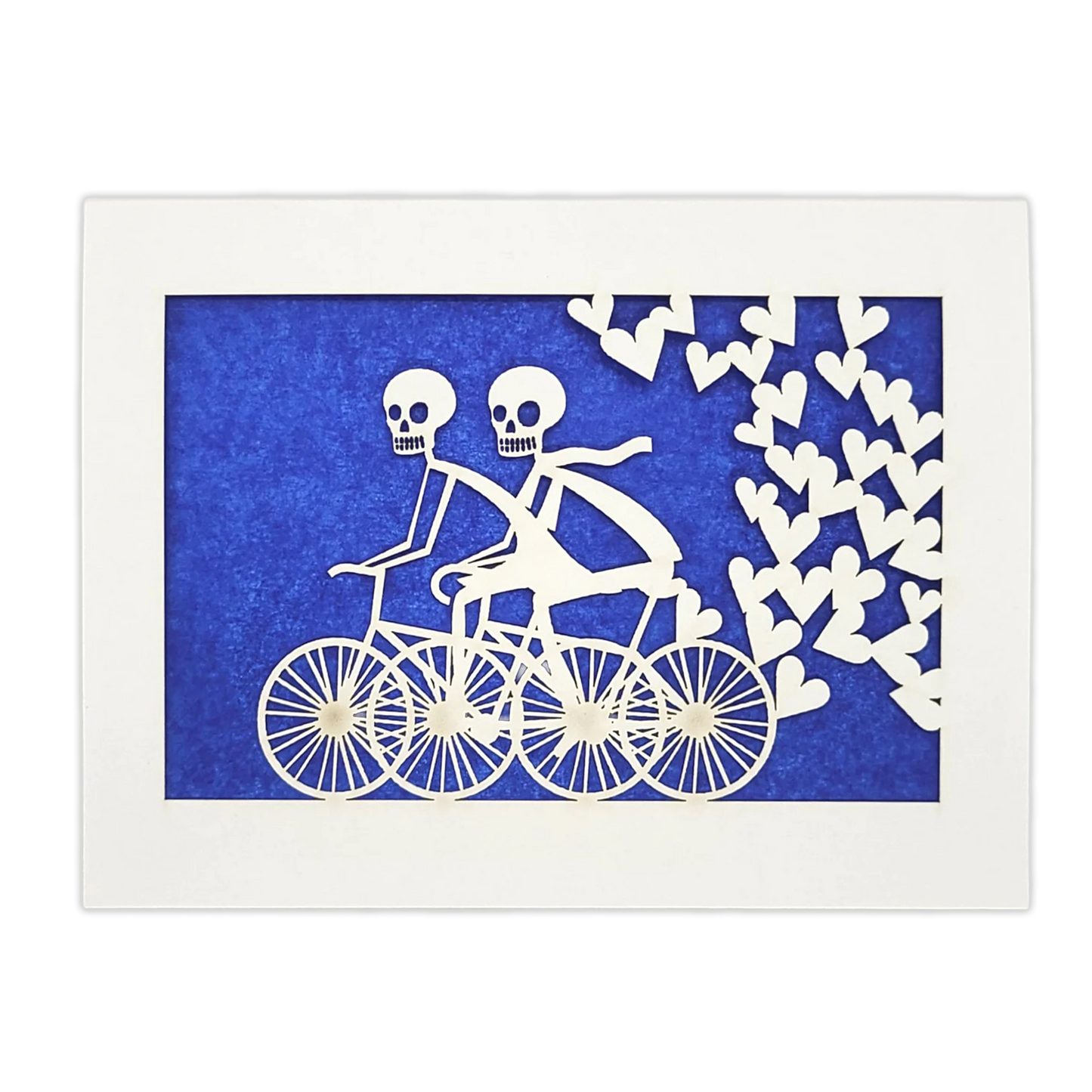 Papel Picado Greeting Card: Calaveras on a Bike - Blue