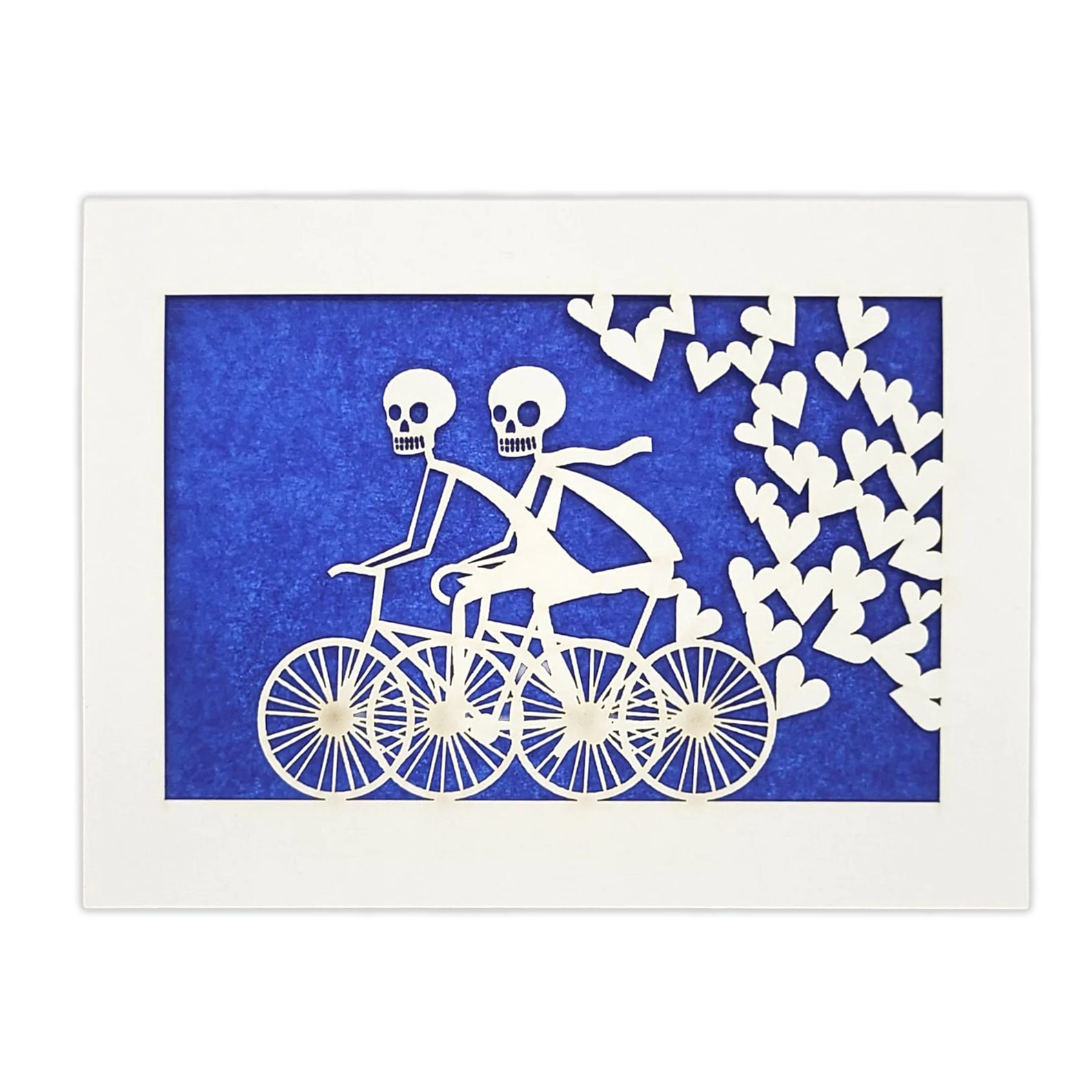 Papel Picado Greeting Card: Calaveras on a Bike - Blue