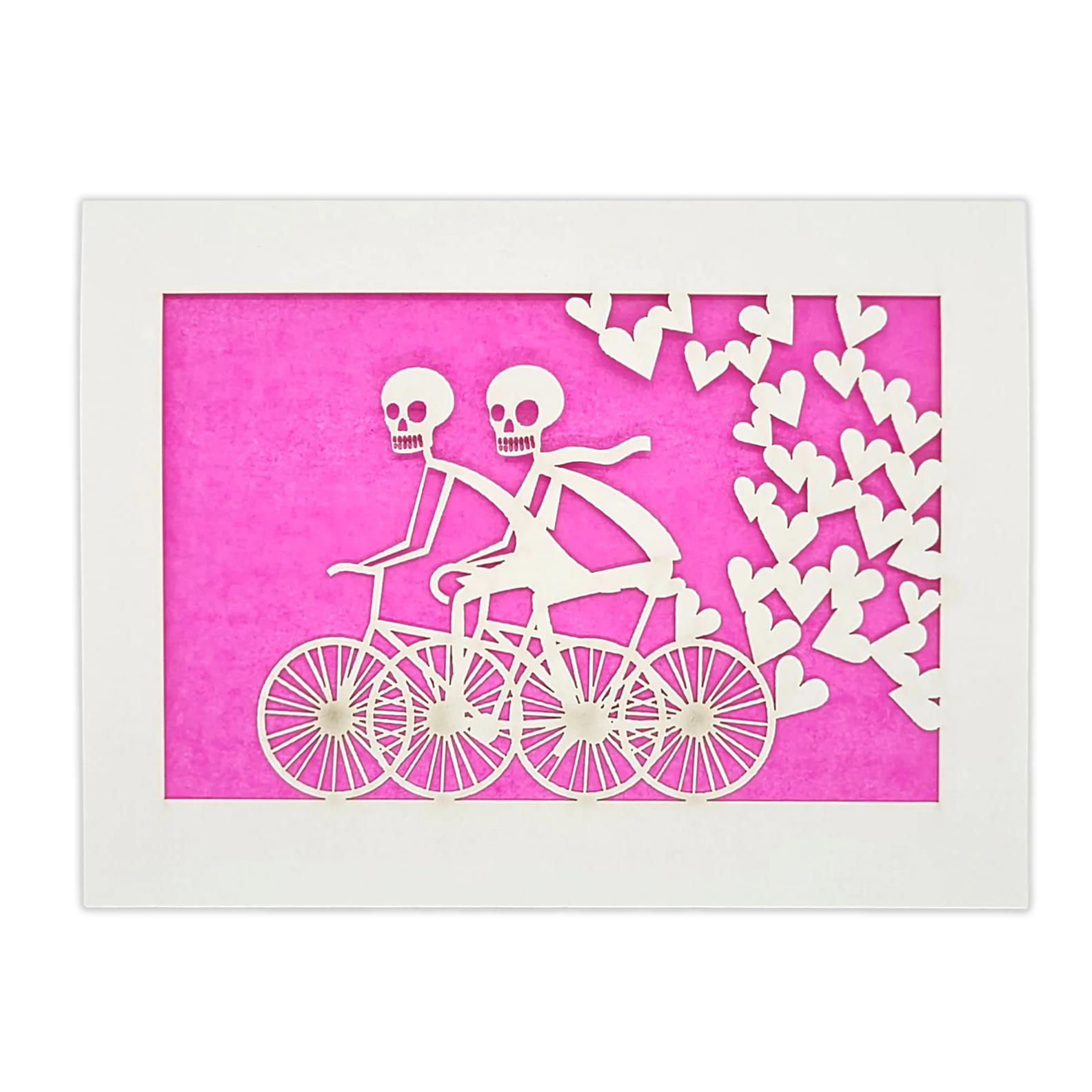 Papel Picado Greeting Card: Calaveras on a Bike - Fuchsia