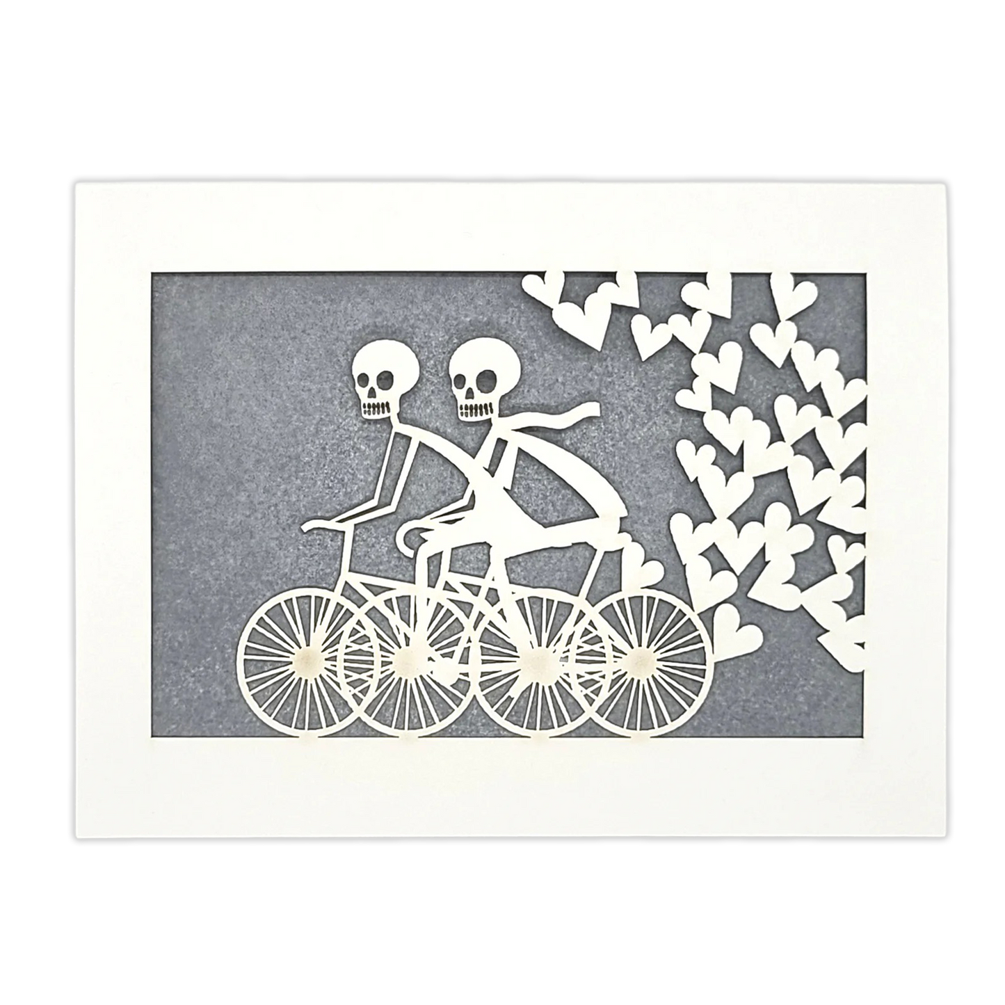 Papel Picado Greeting Card: Calaveras on a Bike - Gray