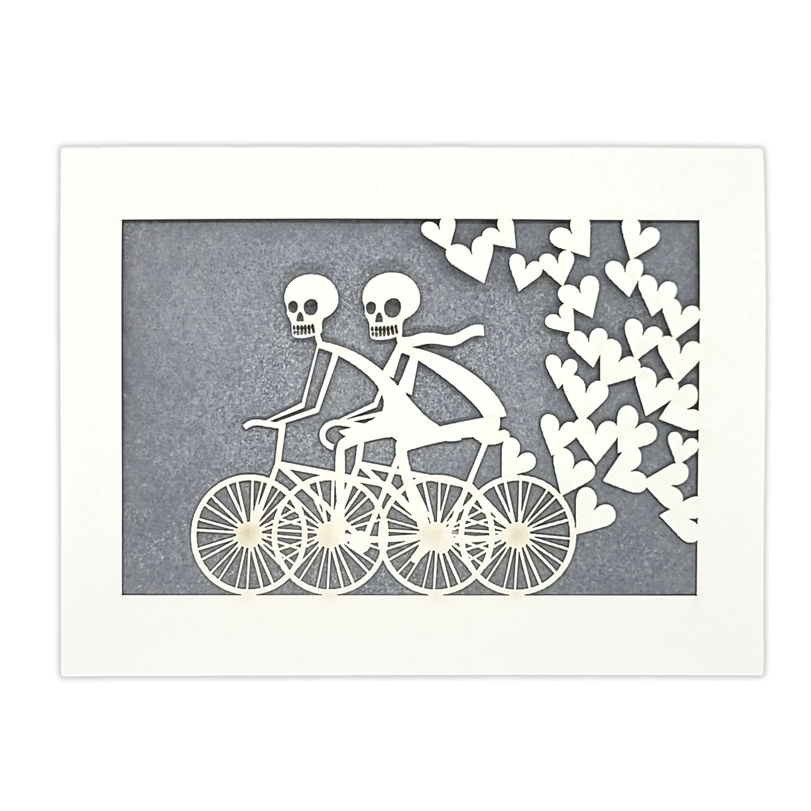 Papel Picado Greeting Card: Calaveras on a Bike - Gray