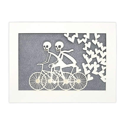 Papel Picado Greeting Card: Calaveras on a Bike - Gray