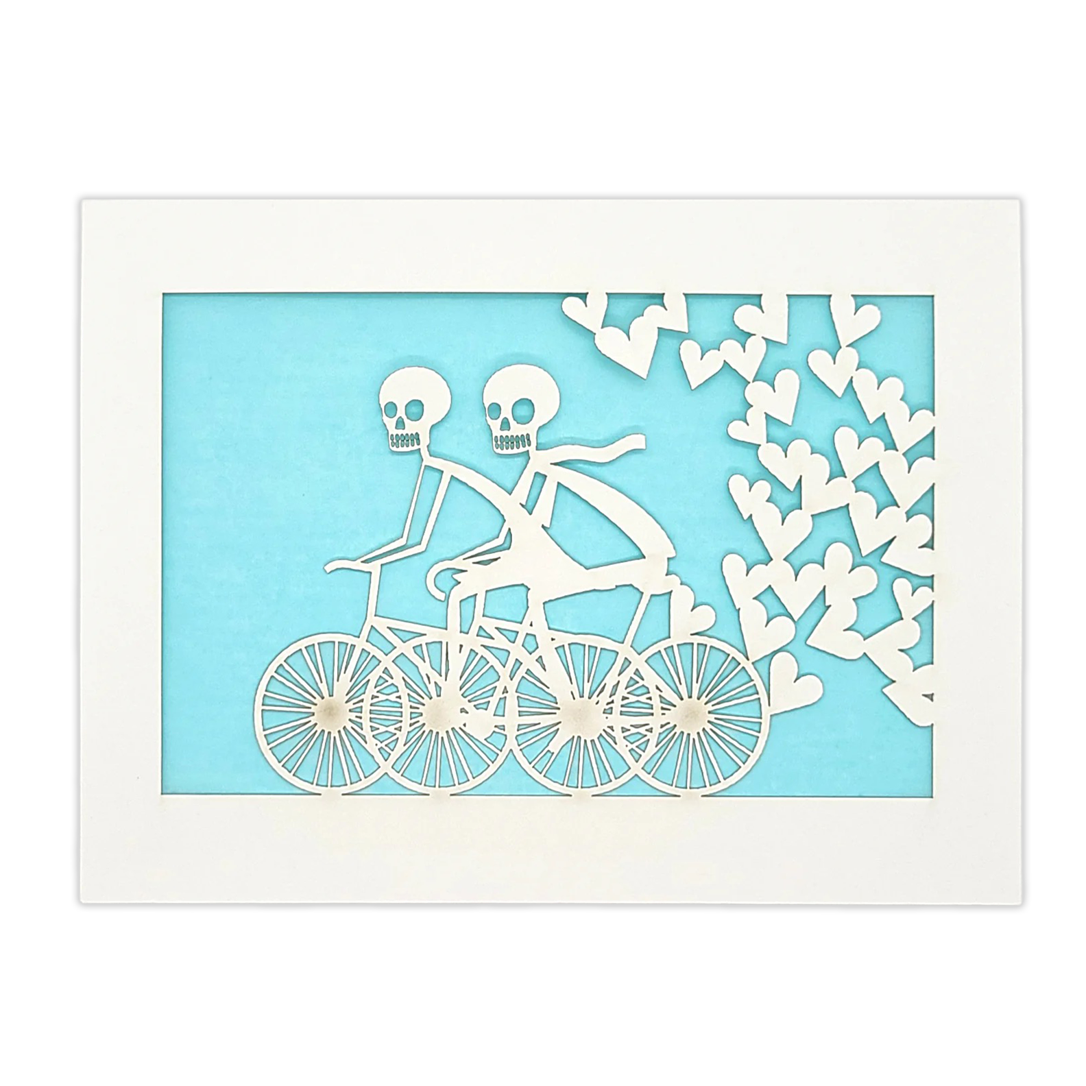 Papel Picado Greeting Card: Calaveras on a Bike - Light Blue