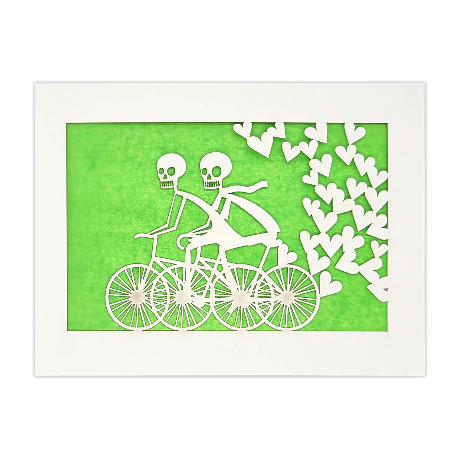Papel Picado Greeting Card: Calaveras on a Bike - Lime