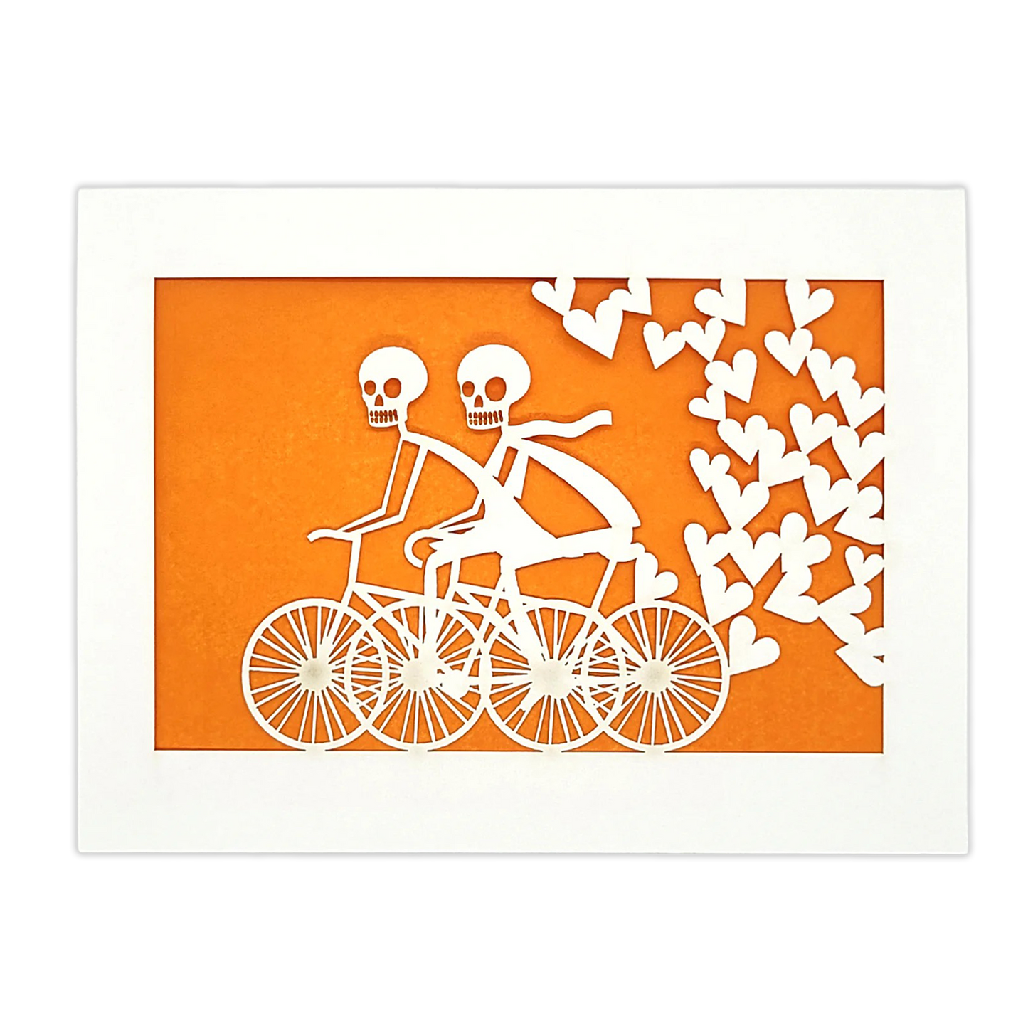 Papel Picado Greeting Card: Calaveras on a Bike - Orange