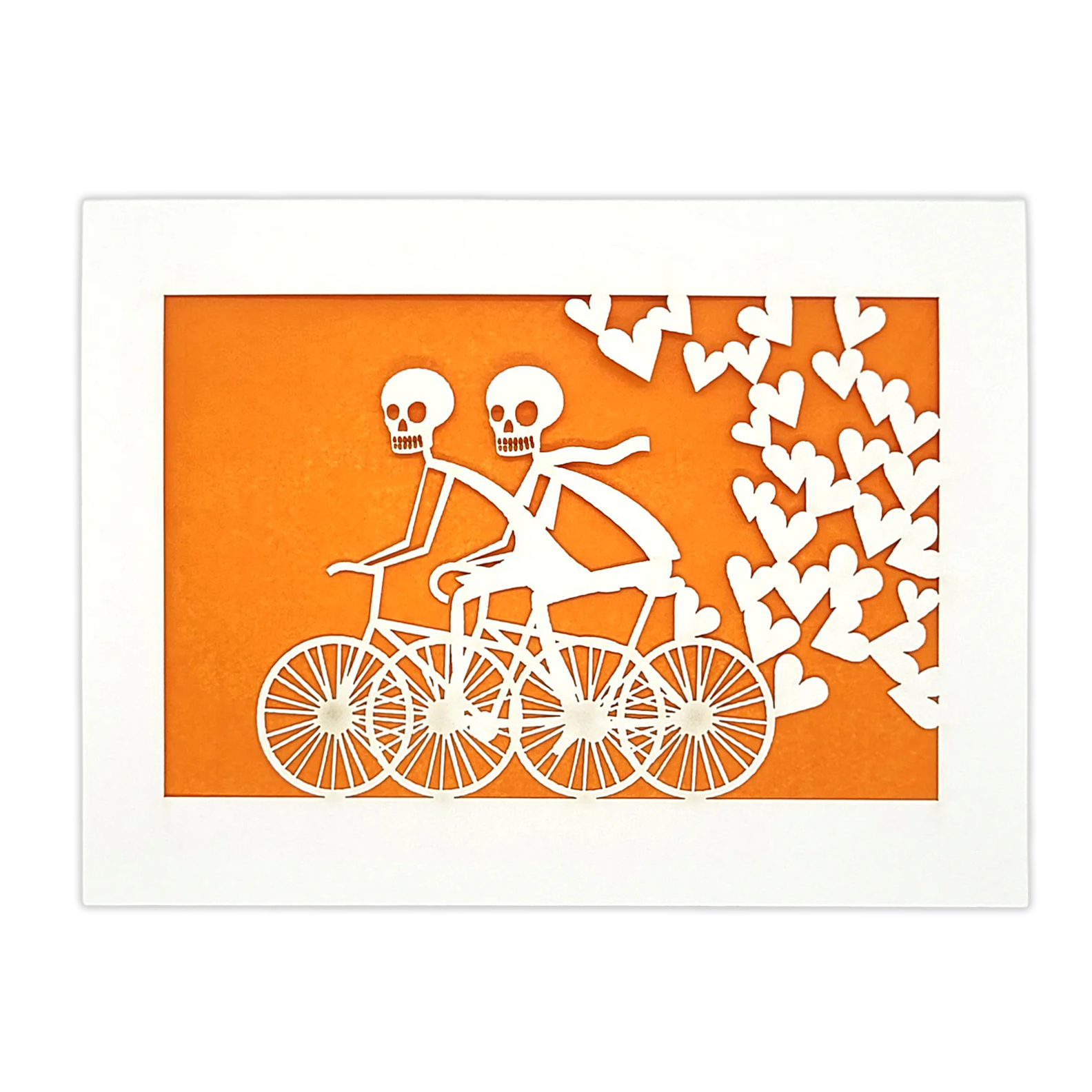 Papel Picado Greeting Card: Calaveras on a Bike - Orange
