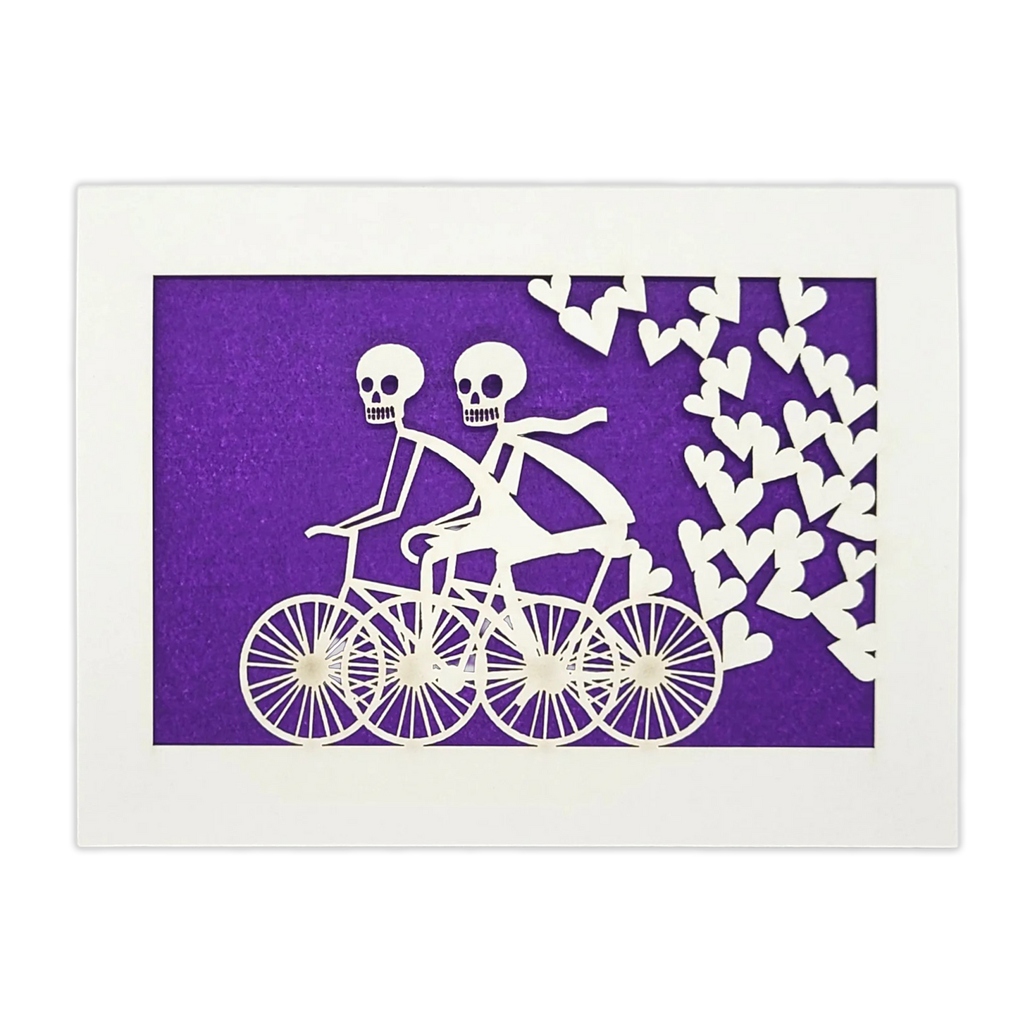 Papel Picado Greeting Card: Calaveras on a Bike - Purple