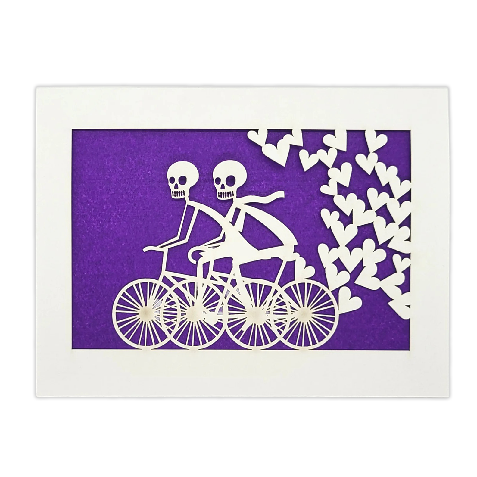 Papel Picado Greeting Card: Calaveras on a Bike - Purple