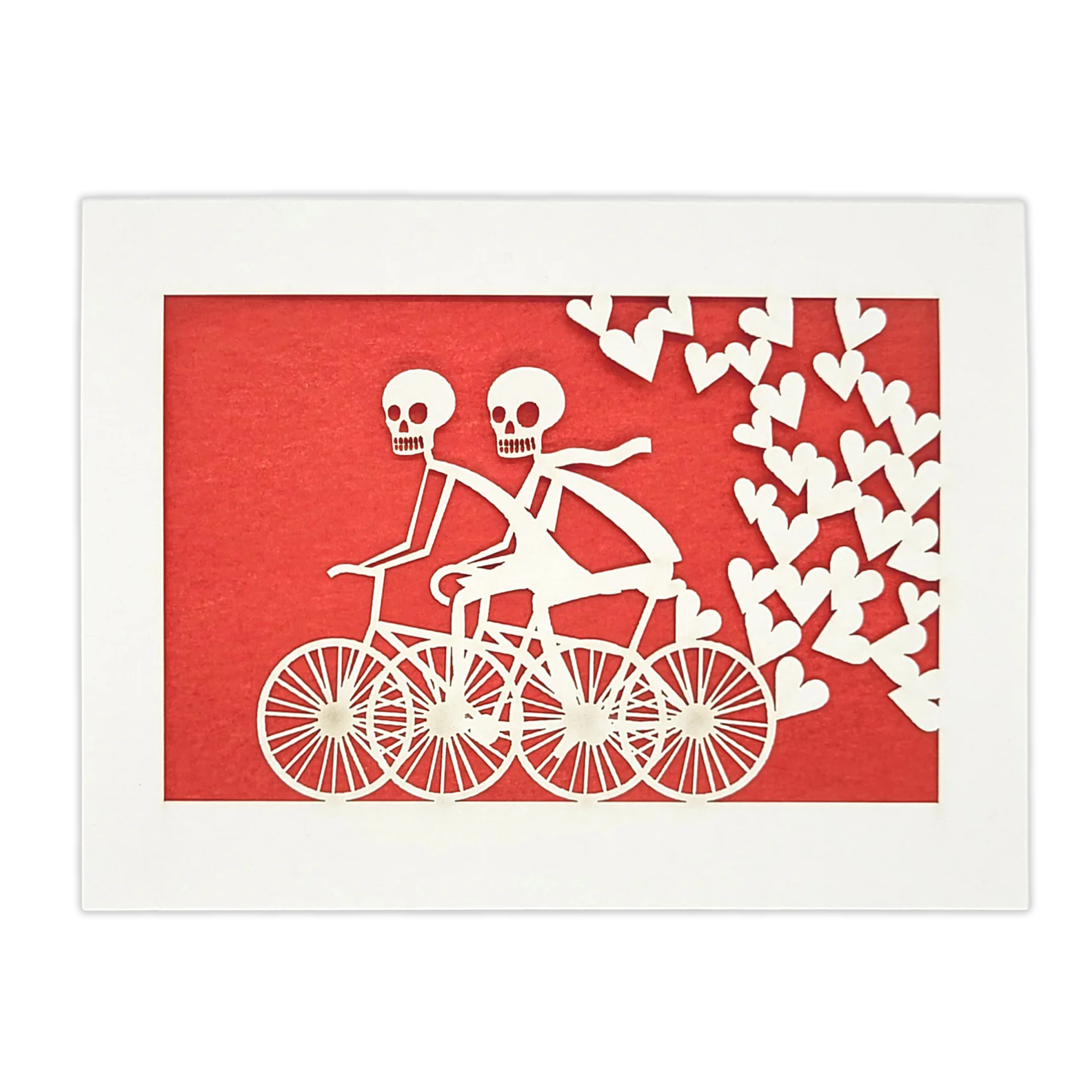 Papel Picado Greeting Card: Calaveras on a Bike - Red