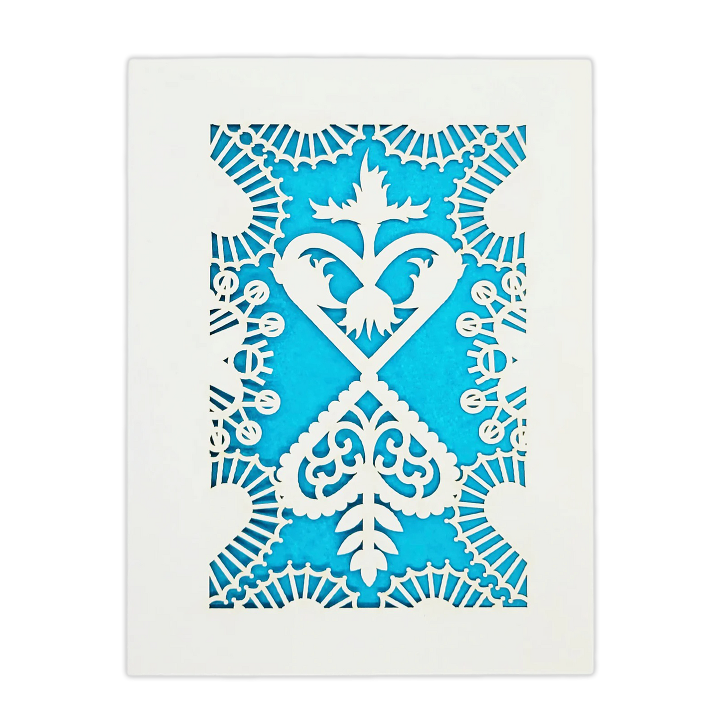 Papel Picado Greeting Card: Converging Hearts Aqua