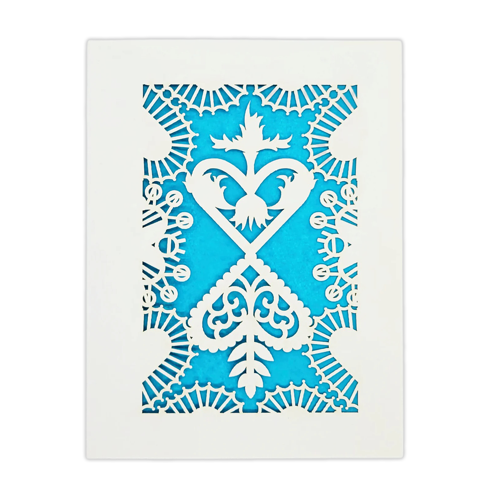 Papel Picado Greeting Card: Converging Hearts Aqua