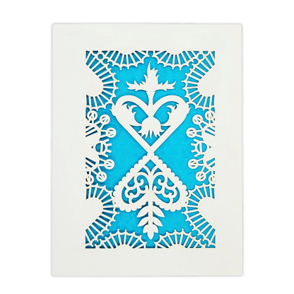 Papel Picado Greeting Card: Converging Hearts Aqua