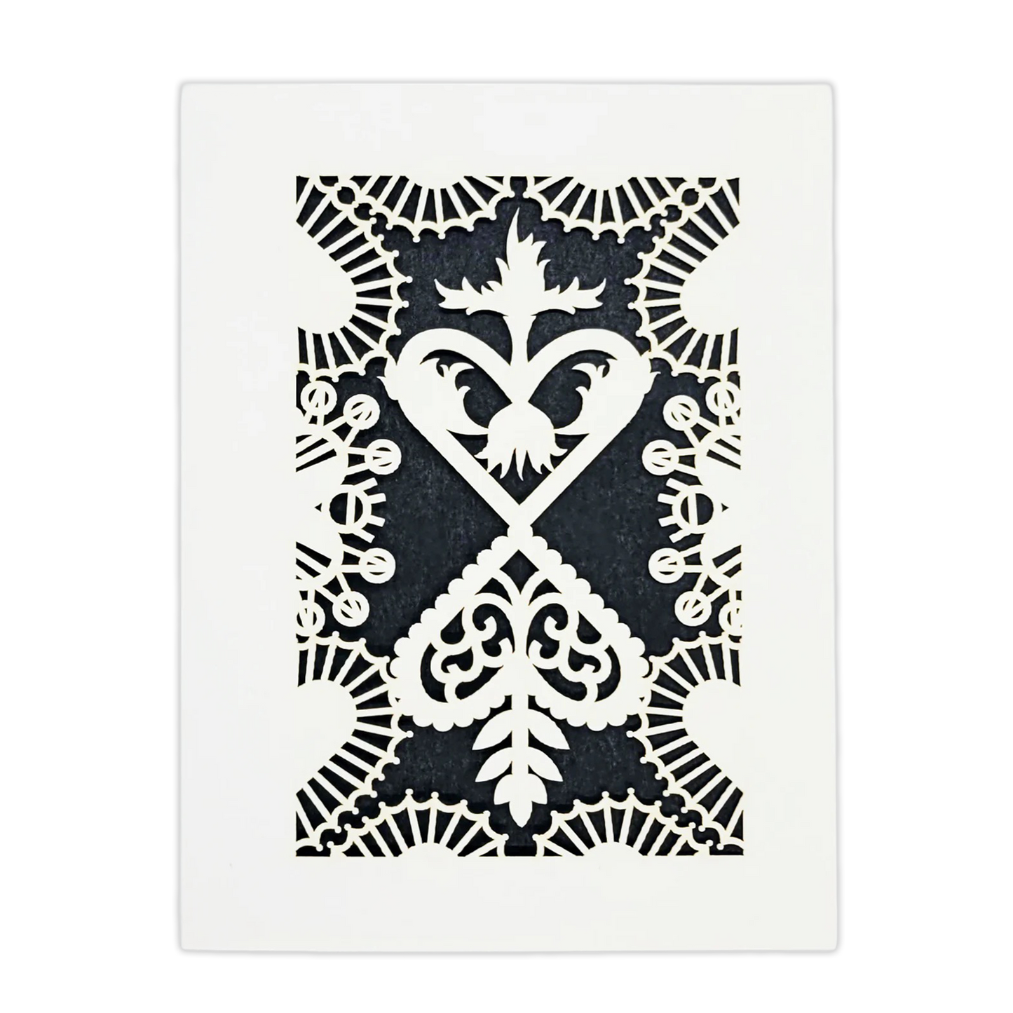Papel Picado Greeting Card: Converging Hearts Black