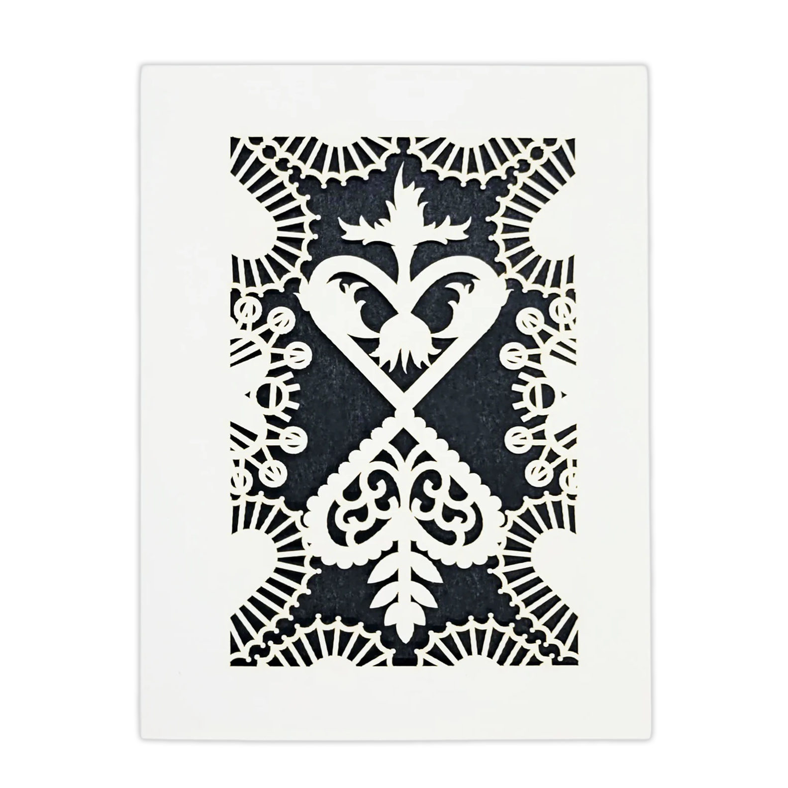 Papel Picado Greeting Card: Converging Hearts Black