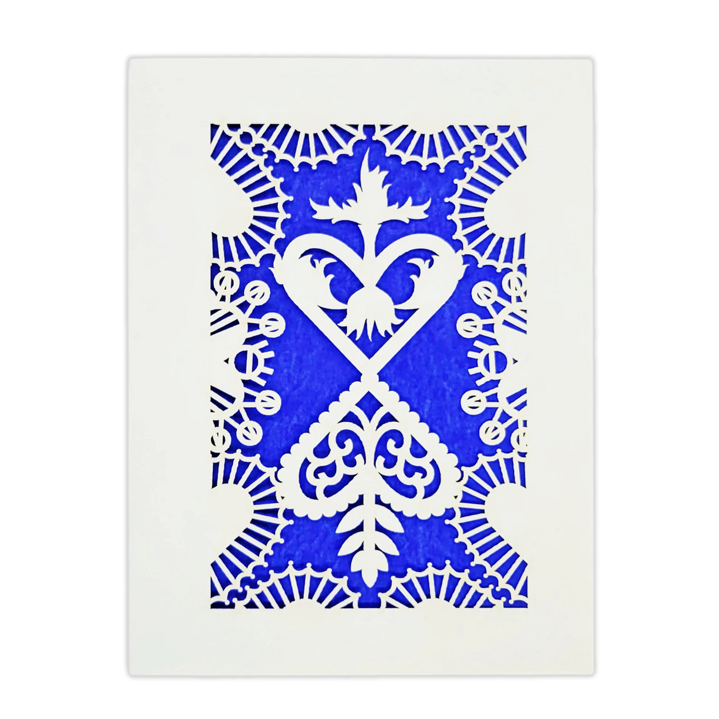 Papel Picado Greeting Card: Converging Hearts Blue