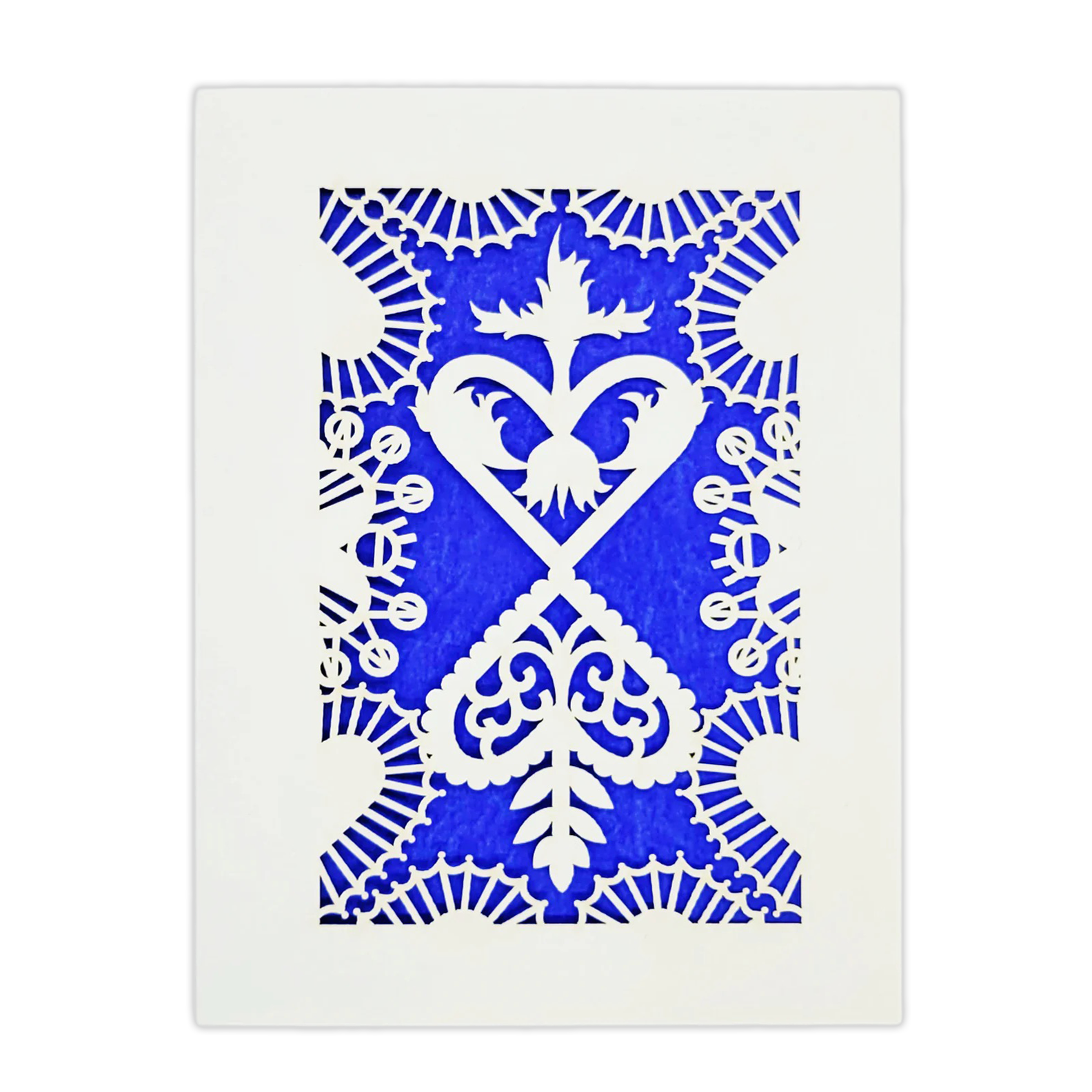 Papel Picado Greeting Card: Converging Hearts Blue
