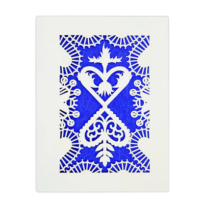 Papel Picado Greeting Card: Converging Hearts Blue
