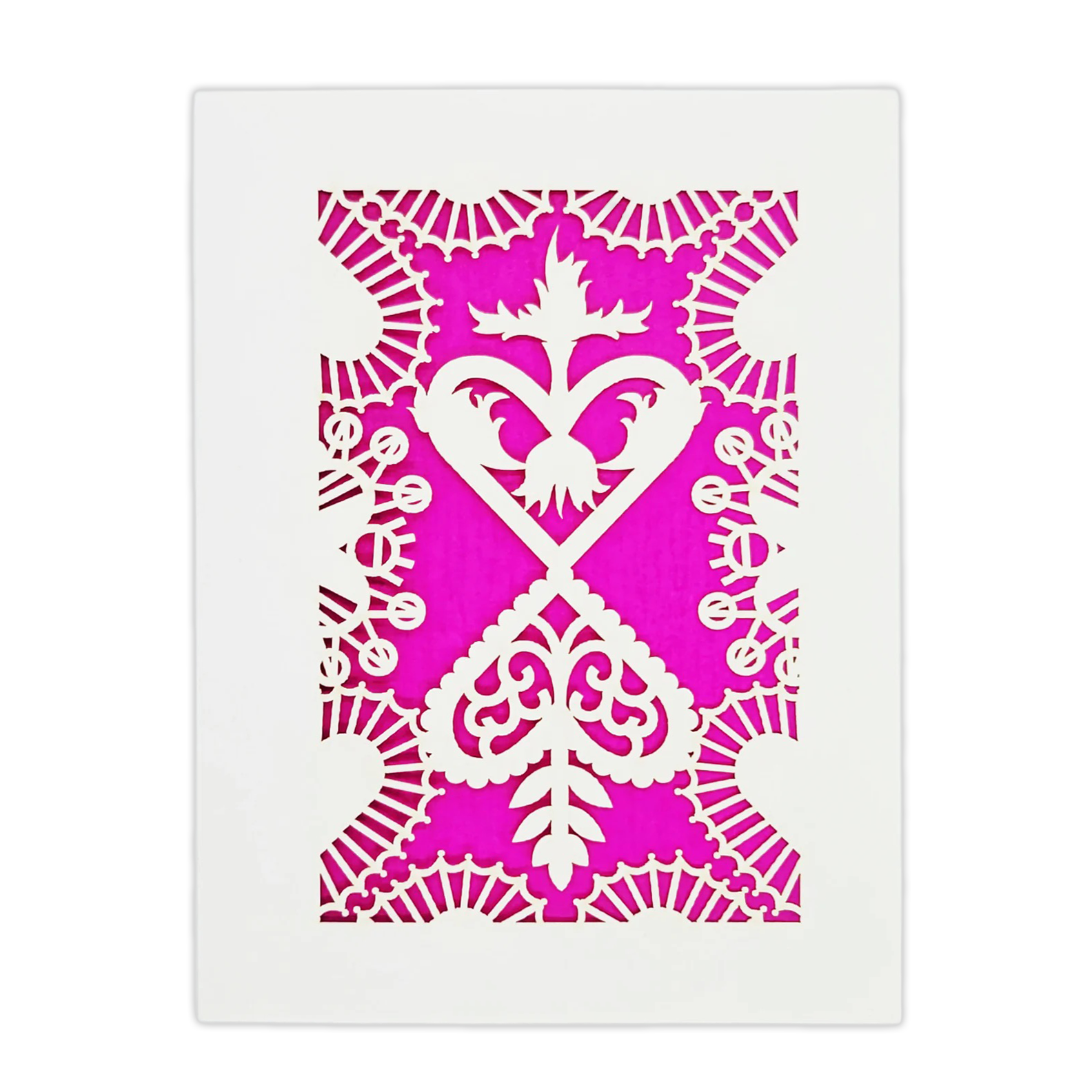 Papel Picado Greeting Card: Converging Hearts Fuchsia