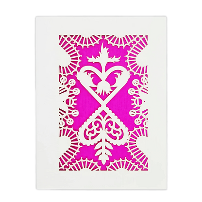 Papel Picado Greeting Card: Converging Hearts Fuchsia