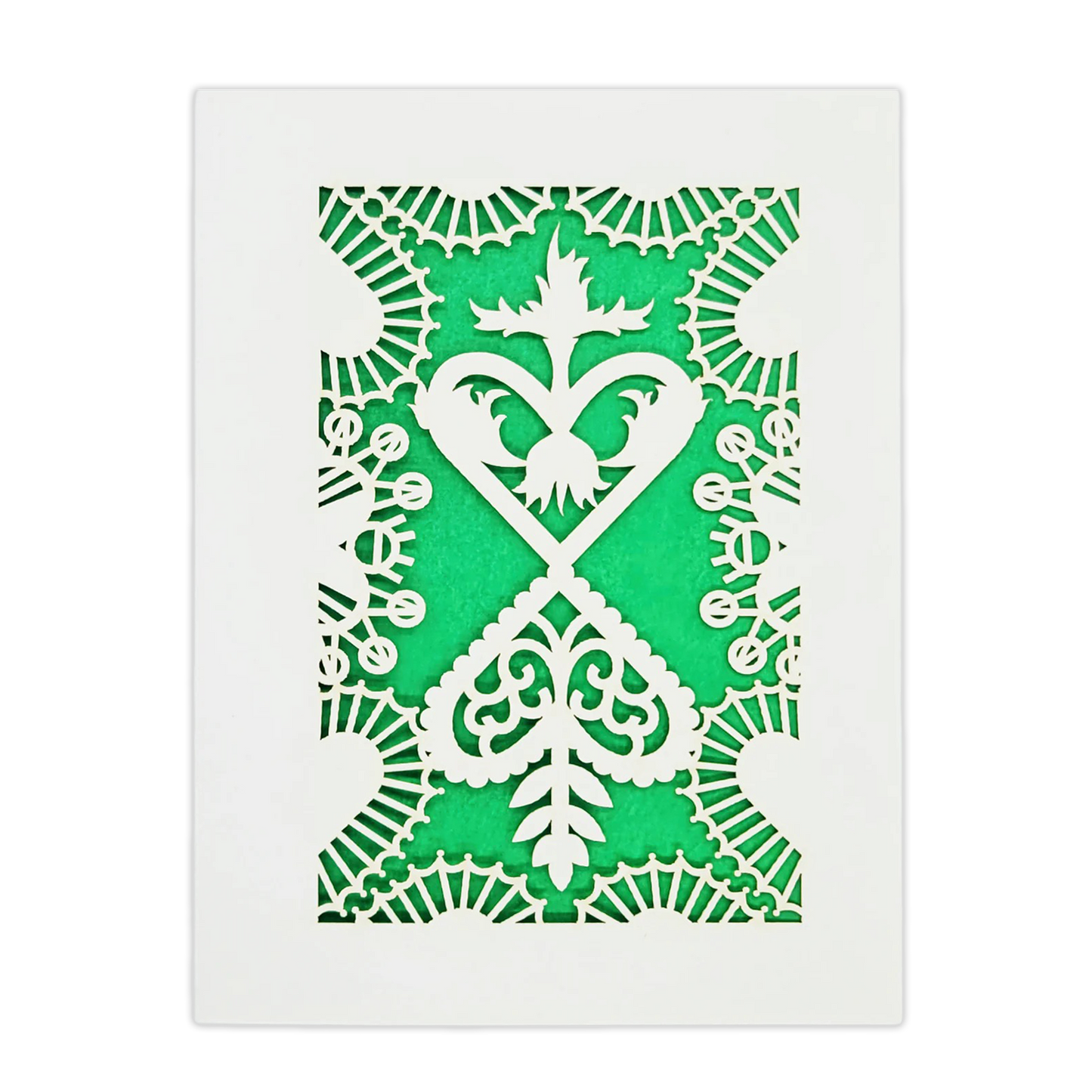 Papel Picado Greeting Card: Converging Hearts Green