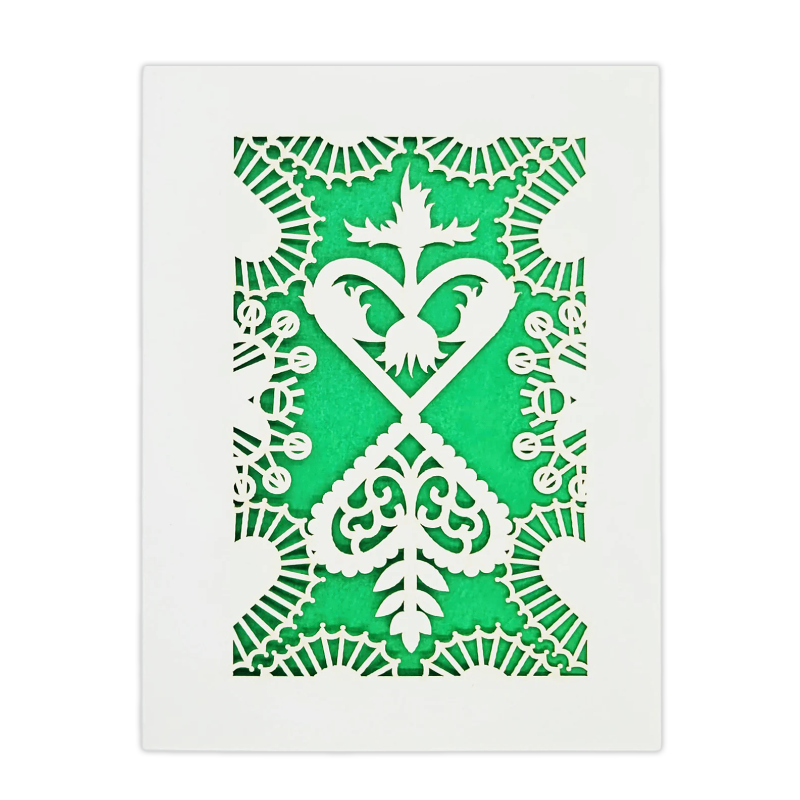 Papel Picado Greeting Card: Converging Hearts Green