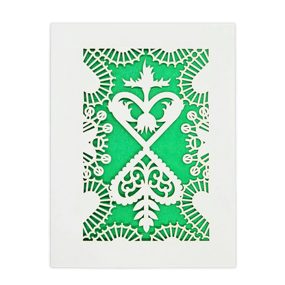 Papel Picado Greeting Card: Converging Hearts Green