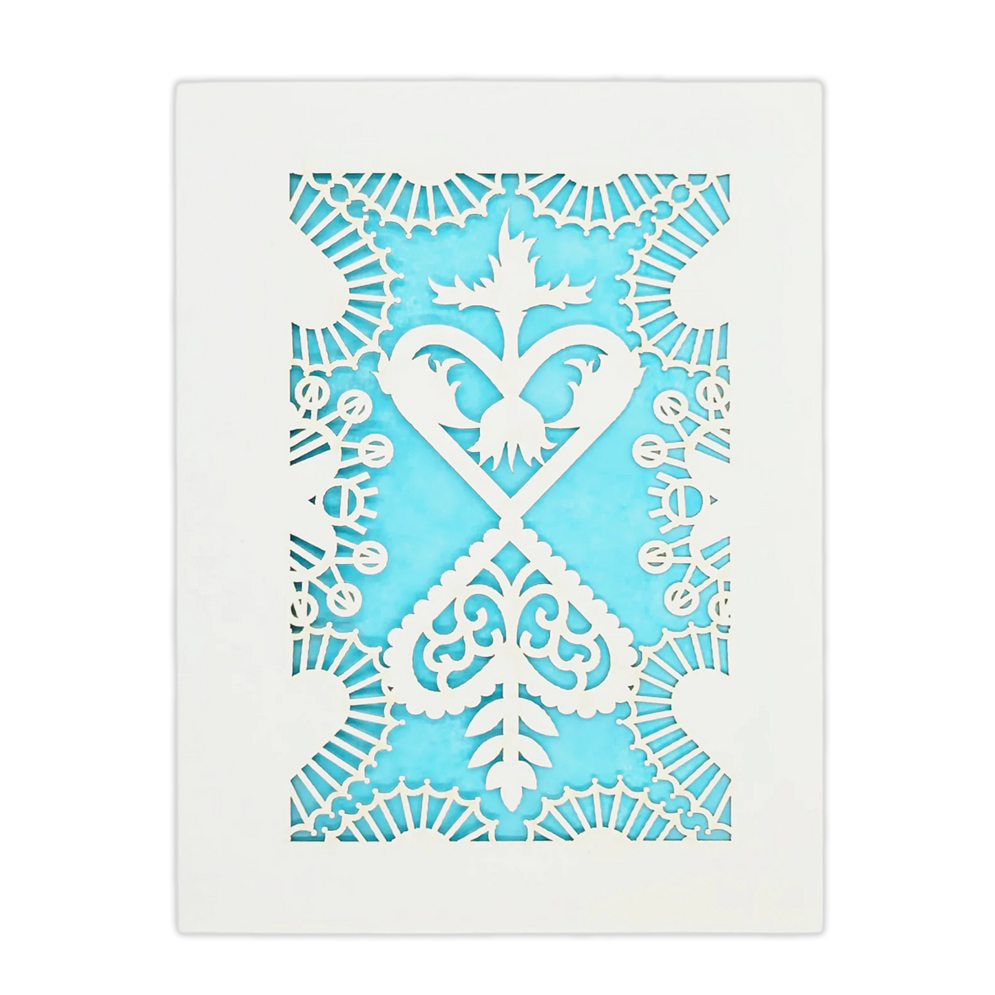 Papel Picado Greeting Card: Converging Hearts Light Blue