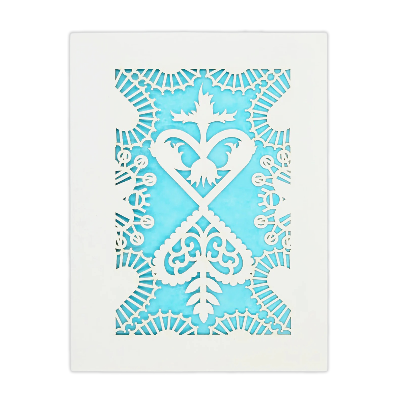 Papel Picado Greeting Card: Converging Hearts Light Blue