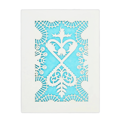 Papel Picado Greeting Card: Converging Hearts Light Blue