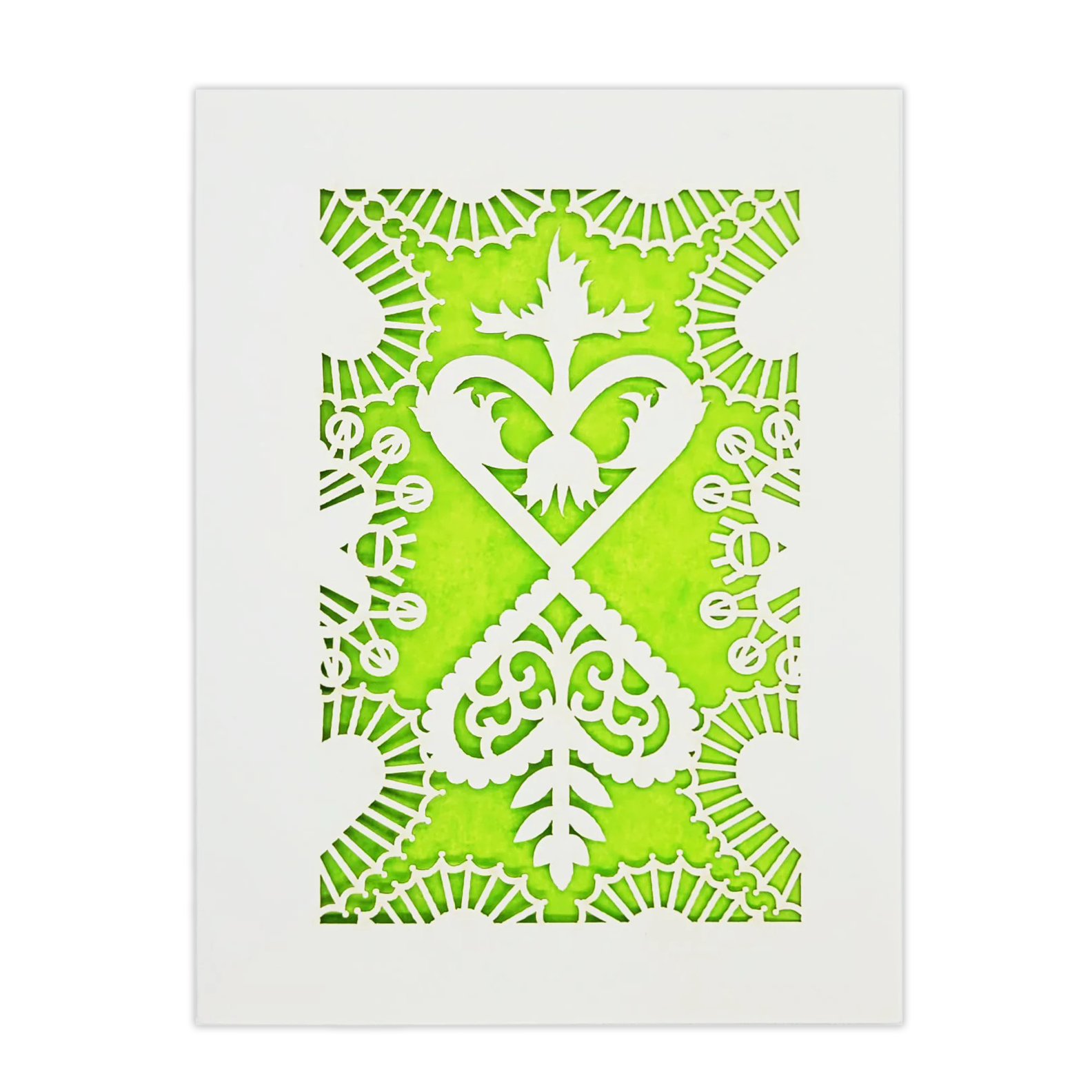 Papel Picado Greeting Card: Converging Hearts Lime
