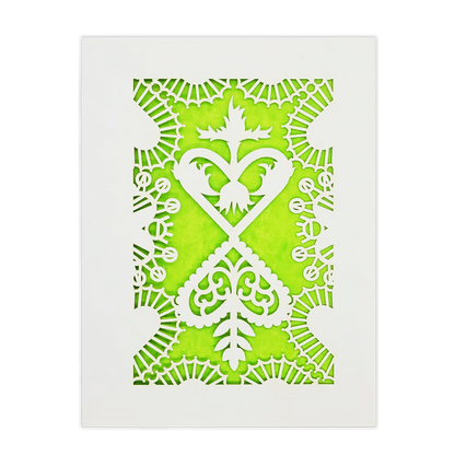 Papel Picado Greeting Card: Converging Hearts Lime