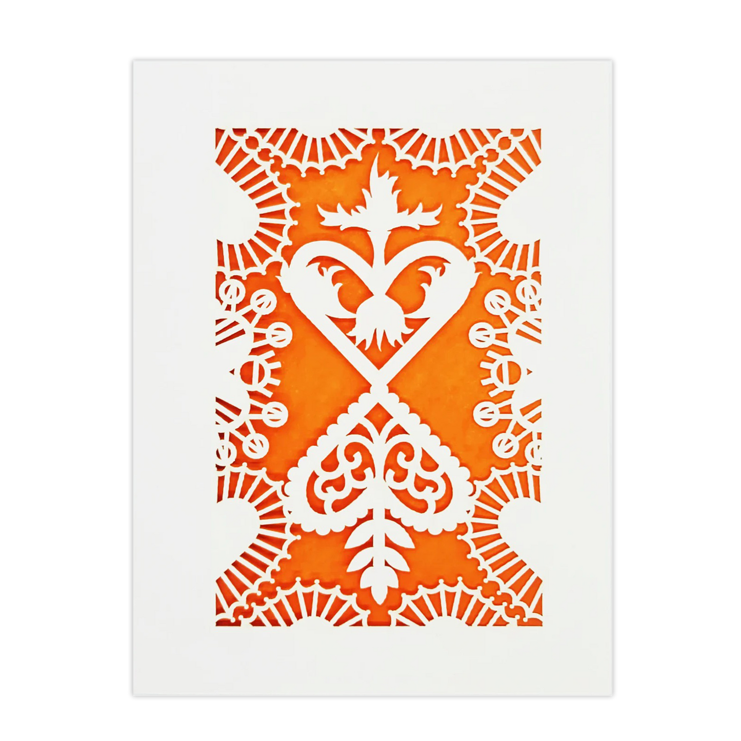 Papel Picado Greeting Card: Converging Hearts Orange
