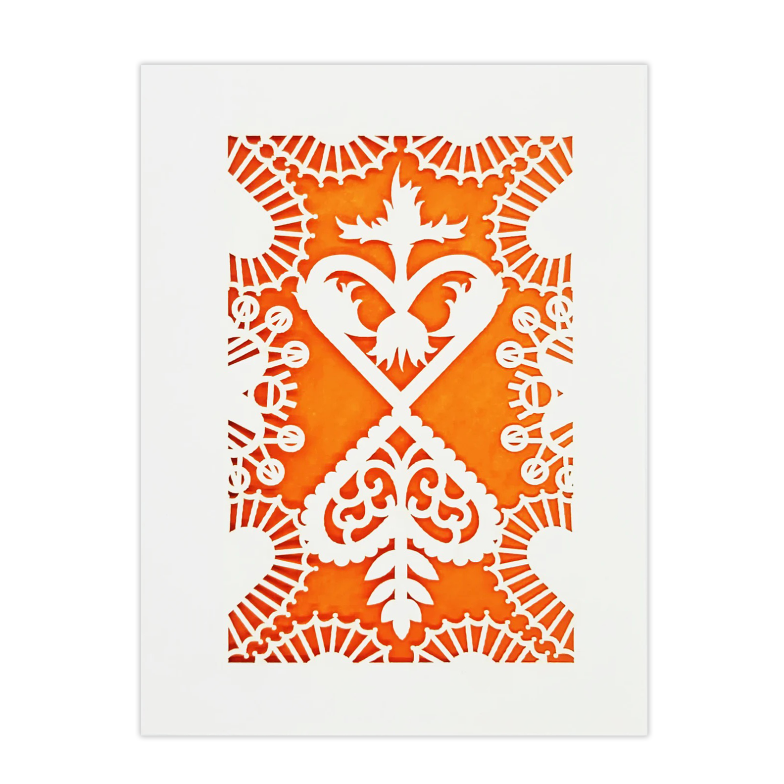 Papel Picado Greeting Card: Converging Hearts Orange
